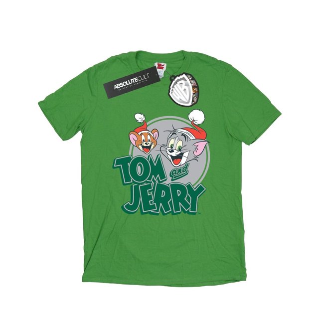 Tom And Jerry T-Shirt Boyfriend en Coton pour Femmes avec Message de Noël