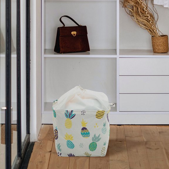 ETEREAUTY Large Fabric Storage Basket with Drawstring Laundry Hamper for Clothes, Quilts, Blankets and Household Storage