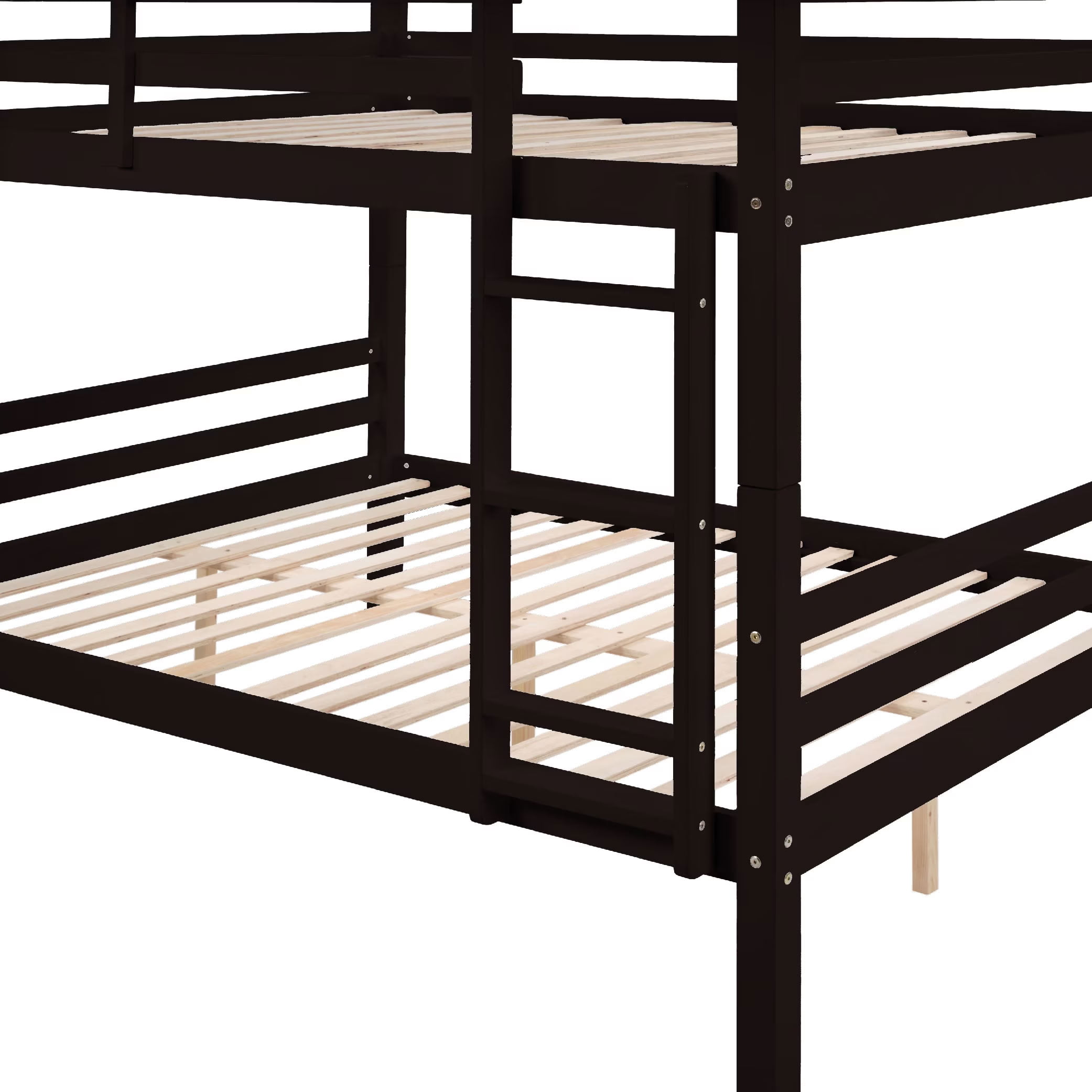 MAYEERTY Full over Full Bunk Bed with Thick Posts, Solid Wood Bed Frame with High Guardrail and Ladder, for Kids Teens Dorm Rooms, No Box Spring Needed