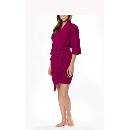 

Waffle Kimono Short Robe Square Pattern SPA Hotel Massage Home Poly Cotton Summer Bathrobes For Women