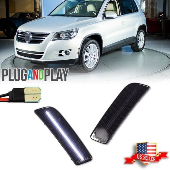 GTINTHEBOX 2X Sport Smoked White LED Front Bumper Side Marker Light For 2009-2017 VW Tiguan