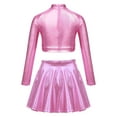 thumbnail image 2 of YiZYiF Kids Girls 2Pcs Shiny Latin Jazz Dance Set Metallic Sequins Crop Top with Skirt Cheer Leader Dance Outfit Pink 6, 2 of 7