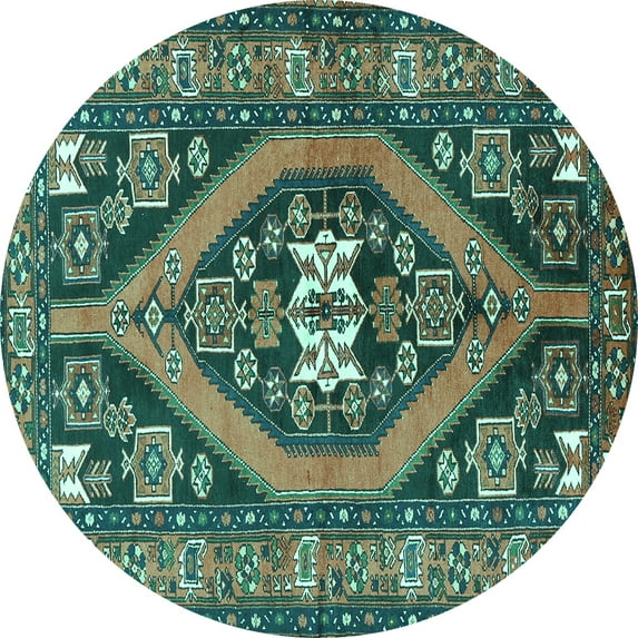 Ahgly Company Machine Washable Indoor Round Persian Turquoise Blue Traditional Area Rugs, 7' Round