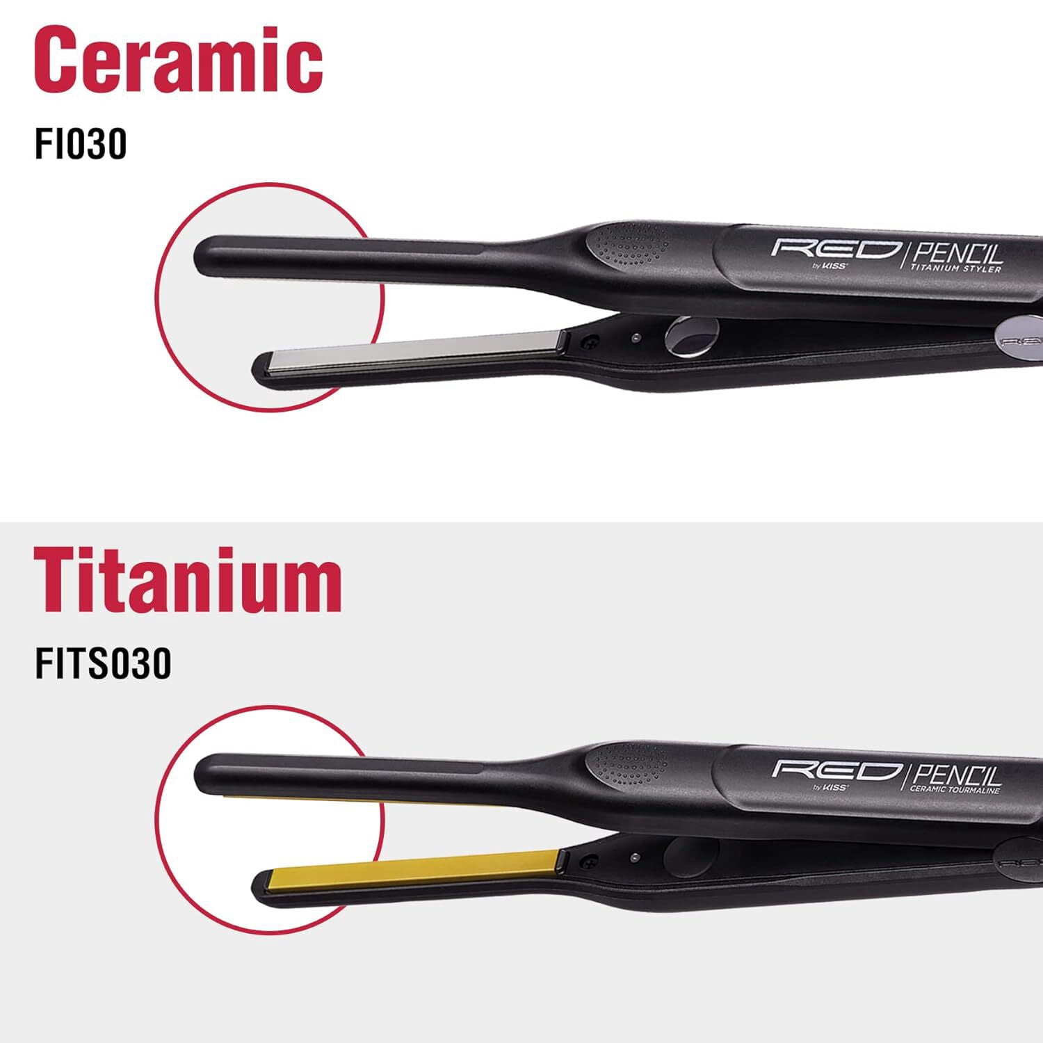 RED by KISS 0.3 Inch Pencil Flat Iron with Ceramic Tourmaline, Hair Straightener for Thin and Short Hair Edge Styling, Even Heat Distribution with Fast Heat Up 450° F Max Temperature, Black