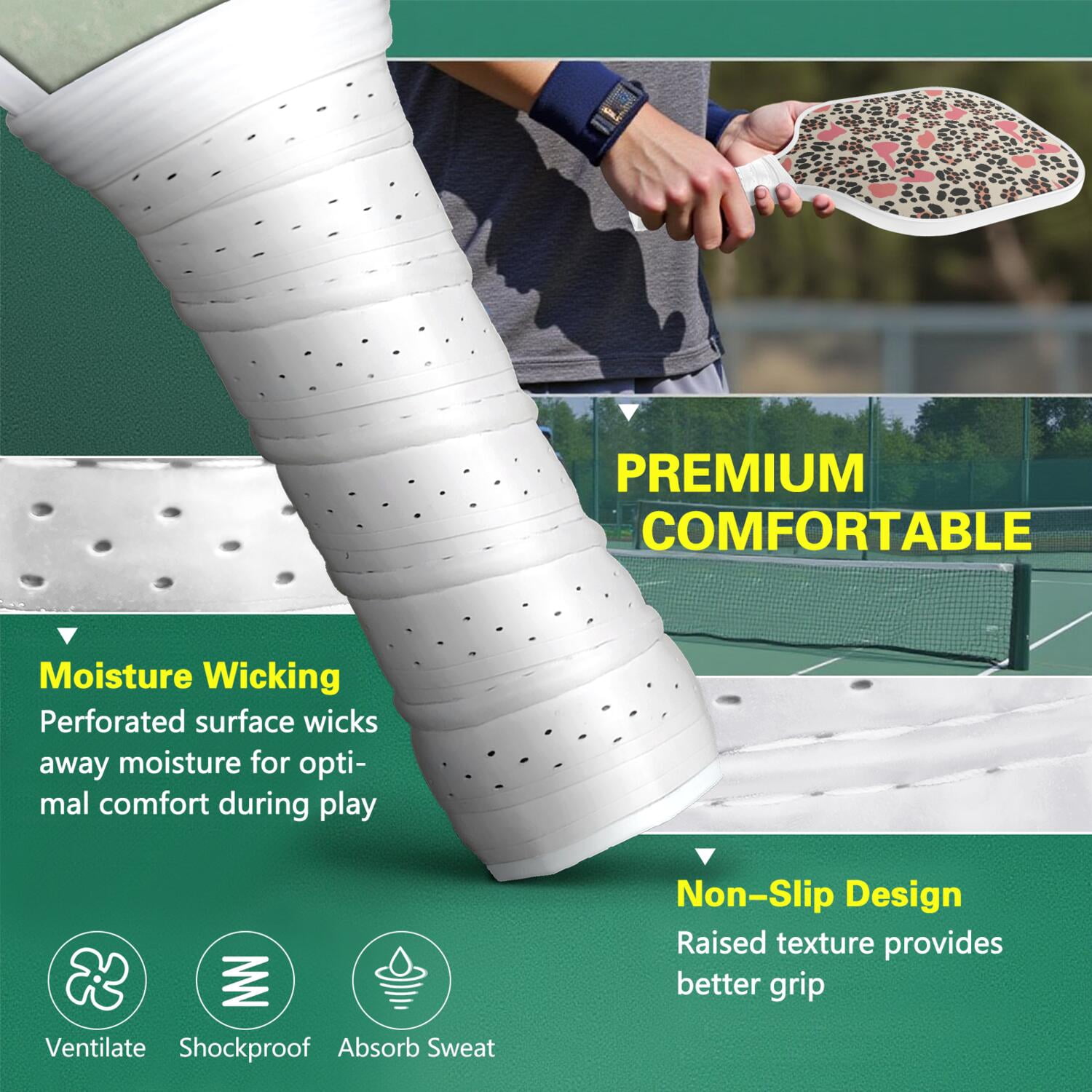 Pickleball Paddles Set Of 1, Fiberglass Surface, Animal, Leopard Print, 1 Paddle, 2 Balls & Bag
