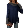 thumbnail image 4 of hirigin Women's Spring Autumn Casual Tops Long Sleeve Half High Neck Button Contrast Color T-shirt, 4 of 8