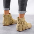 thumbnail image 7 of Leozcaa Women's Suede Fringe Ankle Boots Round Toe Flats Winter Warm Western Short Boots with Zipper, 7 of 7