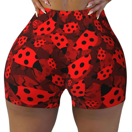 Workout Shorts Women  Ladybugs 1 Biker Shorts for Women Running Gym Spandex Shorts Tummy Control