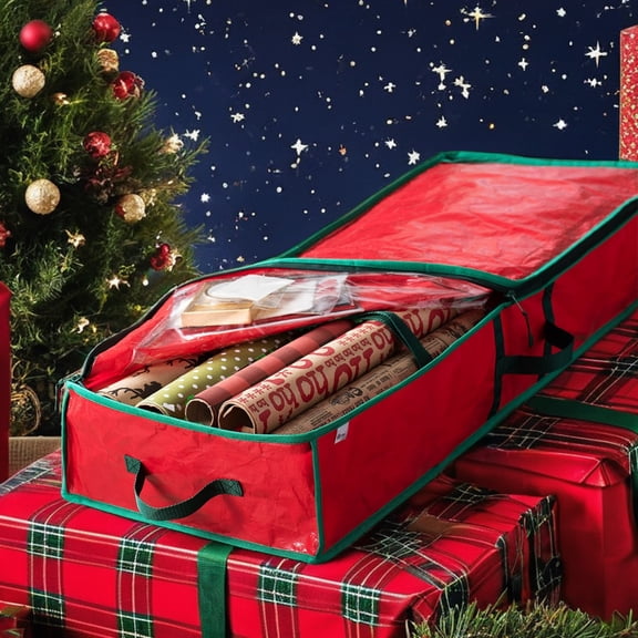 Red Christmas Storage bag,40-Inch Waterproof Plastic Holiday Storage Bag - Durable Dustproof & Wear-Resistant Underbed Organizer with Multiple Interior Pockets & Zipper Closure for Christmas