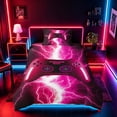 thumbnail image 2 of meiyoeat Neon Lightning Gamer Twin Bedding for Teens Boys, Electric Pink Gaming Duvet Cover Set, Black Reversible 2pcs, 1 Duvet Cover and 1 Pillowcase, 2 of 7