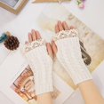 thumbnail image 6 of AWZXDE Knitted Mittens Lace Casual Fingerless Half Gloves for Women - Stylish and Versatile Knit Solid Gloves White,A, 6 of 7