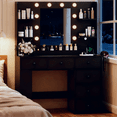 thumbnail image 3 of Zimtown Makeup Vanity Desk, Vanity Desk with Mirror & 6 Drawers, Large Dressing Table with Adjustable Lights & Side Rack, Black, 3 of 8