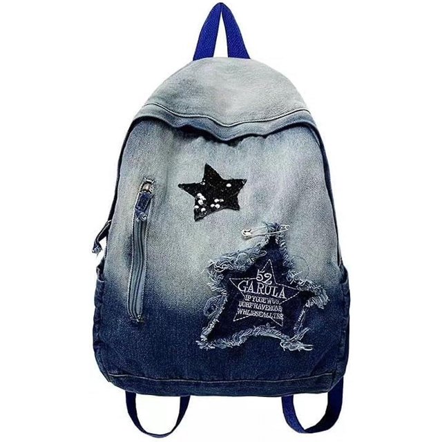 Mochila estética de mezclilla para mujer Y2k Mochila informal de mezclilla gótica Mochila clásica vintage de viaje (estrella)