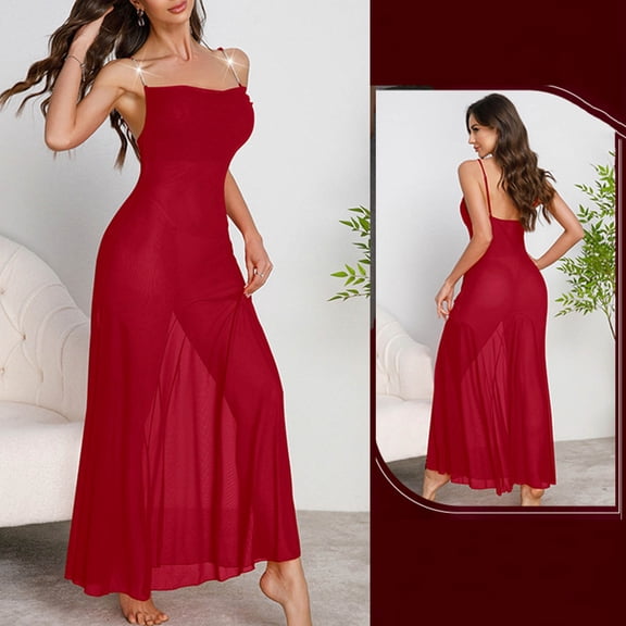 Blmnix Sexy Nightgown Womens Nightgown Lightweight Nightgowns Chemises Sleep Shirt Red Long Sleeveless Square Neckline Mumu Nightgown for Women