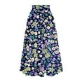 thumbnail image 4 of Women's Flowy Flared Ruffle Hem A-Line Maxi Skirts with Elastic Waist, Elegant Tiered Layer Boho Long Skirts, Floral Print for Summer,Dark Purple,Size L, 4 of 4