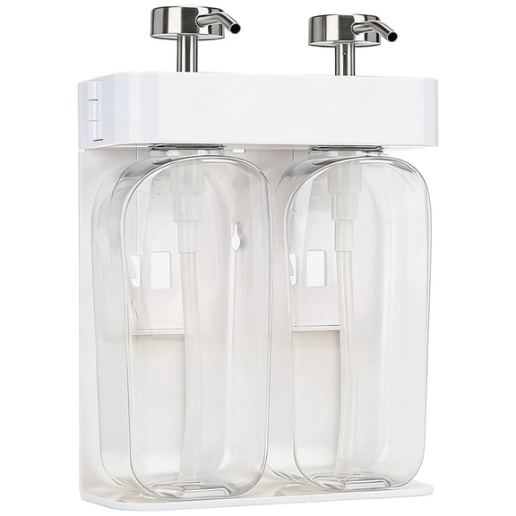 Double Wall Mounted Shampoo and Conditioner Dispenser, 2 x 13.5 fl oz / 400 ml, 2 Compartment Refillable Pump Bottle, for Bathroom, Shower, Kitchen, Hotel, Home, White