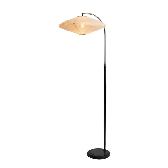 NOVA OF CALIFORNIA Roswell Floor Lamp - Matte Black Finish, White Linen Shade, Black Marble Base