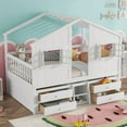 thumbnail image 2 of Full Size House Loft Bed with Roof, Windows and 4 Storage Drawers,Pine Wooden House Bed Frame with Safety Guardrails and Ladder for Bedroom, White, 2 of 9