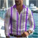 thumbnail image 1 of Camisa de manga larga con estampado de rayas 3D para hombre, estilo hawaiano, estilo playero, tela cómoda, ropa informal, verano, 1 of 6