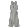 thumbnail image 4 of Mifsaly Two Piece Linen Sets for Women Sleeveless Pleated V Neck Top and Flowy Long Pants with Pockets Dressy Casual Summer Travel Vacation Outfits Gray,M, 4 of 8