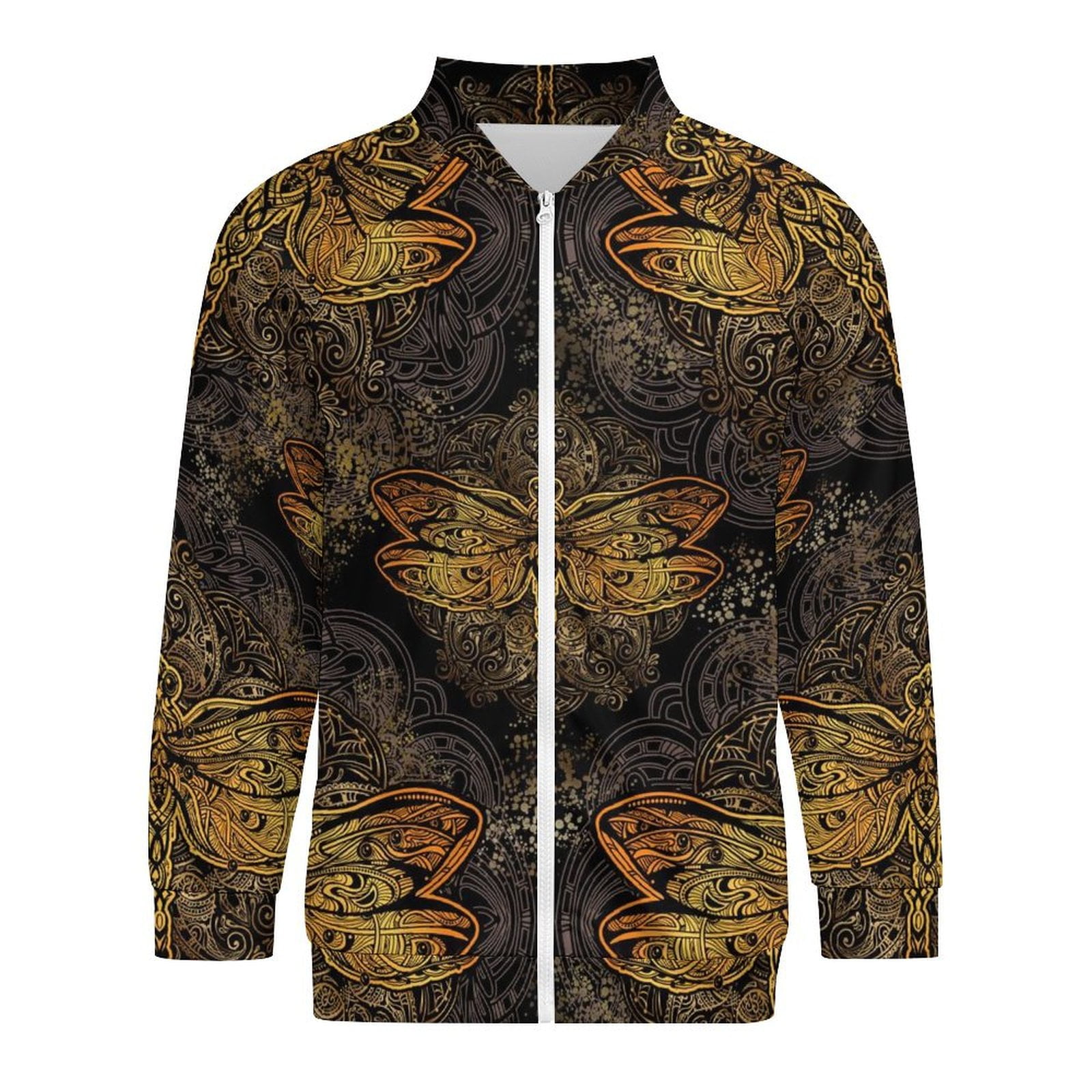Lightweight Jacket for Men - Gold Dragonfly Mandala Casual Zip Up