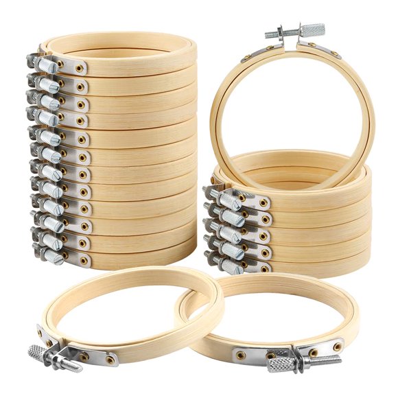 Caydo 20 aros de bordado de bambú de 3.0 in, redondos de madera, círculos de punto de cruz, anillo redondo para manualidades, costura práctica