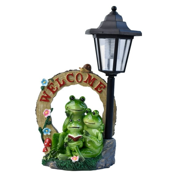 Solar Resin Frog Ornament with Welcome Sign, Solar-Powered Outdoor Garden Decoration, Solar Lights Outdoor Garden Solar Lights Frog Ornament - Weather-Resistant Auto-Lighting for Courtyard Porch