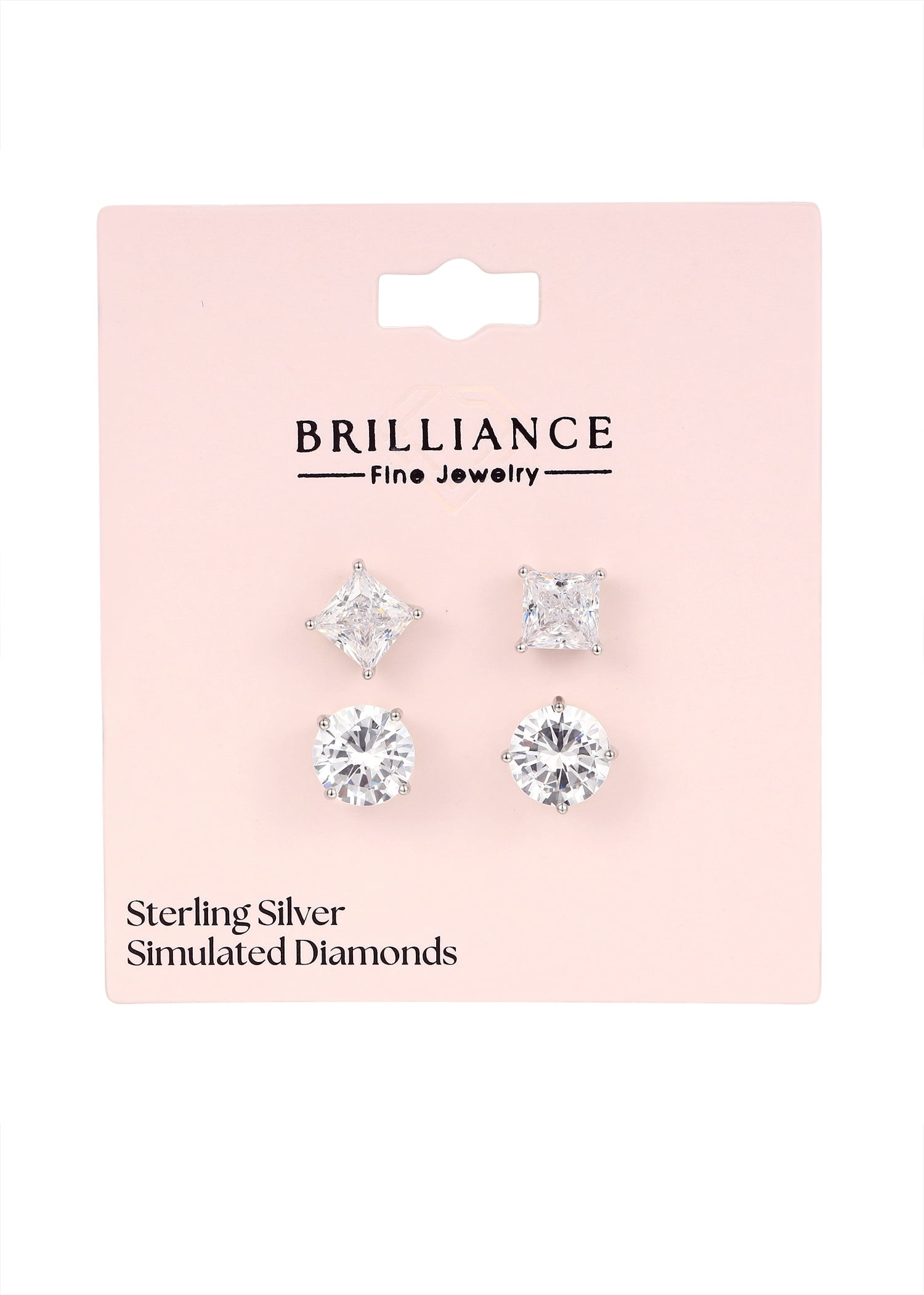Brilliance Fine Jewelry Women's Simulated Diamond Duo Round/Square Earring Set in Sterling Silver