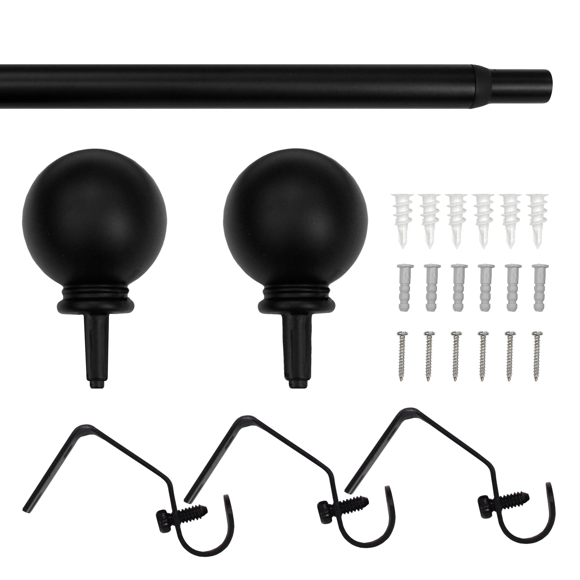 Mainstays 1/2" Black Ball Adjustable Single Curtain Rod, 48-84"