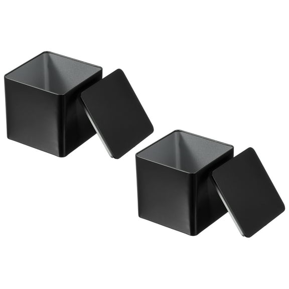 Uxcell Square Tin Box, Metal Storage Tin Box Portable Storage Container with Lid for Tea Candy Treats Gifts Favors Black