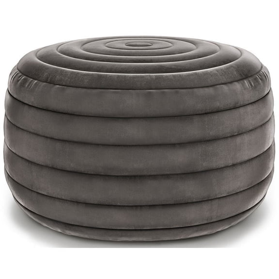 Simpli Home Simpli Home Vivienne Boho Round Pouf in Grey Velvet Fabric