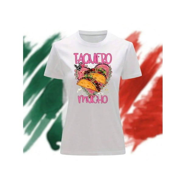 Playera Blusa Impresion De Taquero Mucho Fiestas Patrias Mexico Septiembre Independencia Color Blanco Talla Chica Marca Emil SaEs