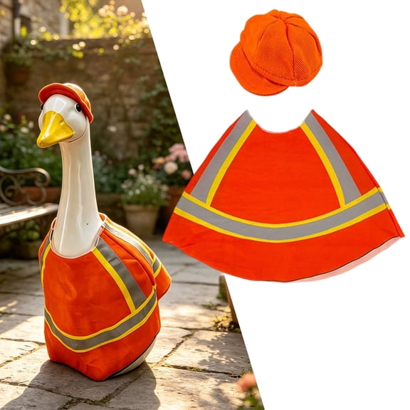 Porch Goose Outfit, Construction Worker Costume Set with Reflective Vest and Orange Hat, 23 Inch Funny Goose Clothes for Outdoor Decor, Complete Set