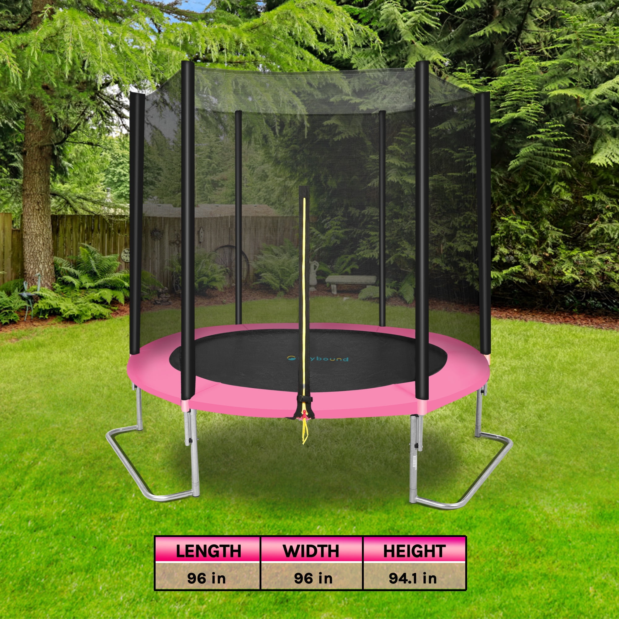 SkyBound 8 FT  Trampoline with Enclosure - Recreational Trampolines with  L-Shaped Legs for Extra Stability - Outdoor Trampoline for Kids and Adults