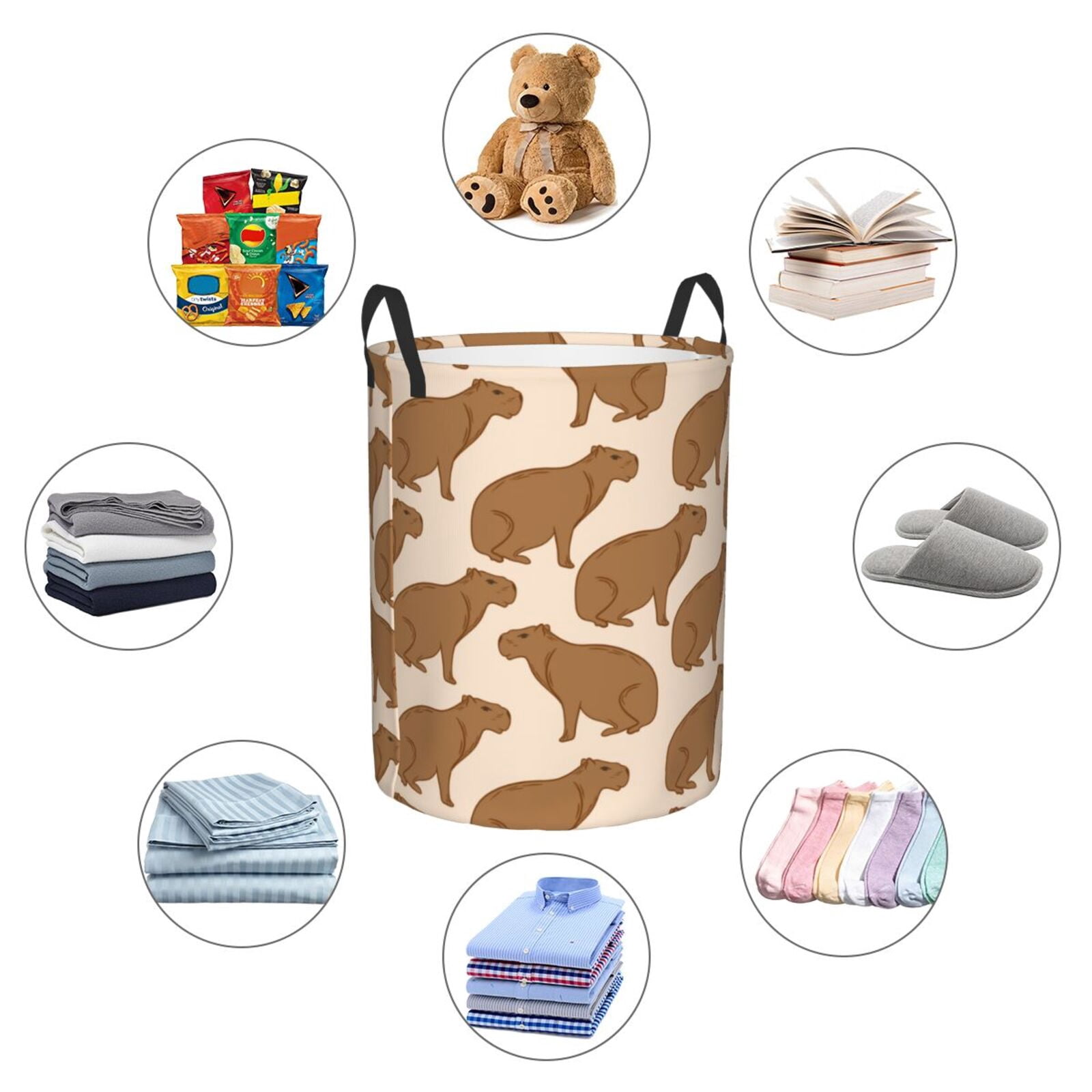 Large Laundry Basket with Handles - Brown Capybara Kids Baby Dirty Clothes Laundry Hamper for Bedroom Aesthetic