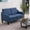 Blue, variant on VINGLI Mid-Century Modern Compact Chenille Scooped Armrest Loveseat Sofa Couch, Creamy White