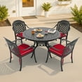 thumbnail image 2 of Hzzkey 5-Piece Cast Aluminum Patio Dining Set and Red Cushion Chairs and Round Table Black, 2 of 11