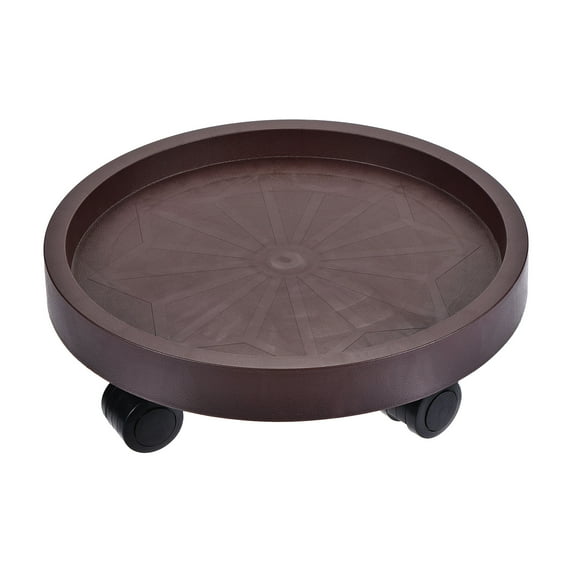 Unique Bargains Round Plastic Plant Pallet with Wheels Plant Saucers Dolly Brown 12"