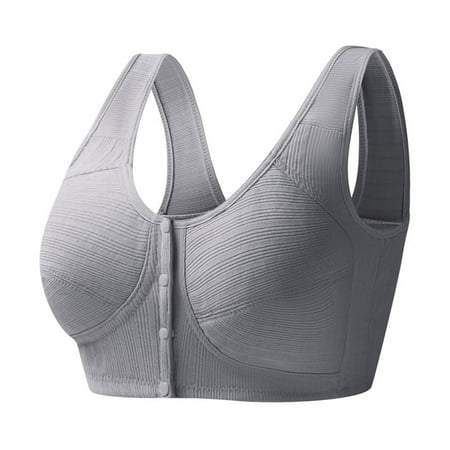 

RYRJJ Women s Front Closure Cotton Everyday Bra Button Snap Closure Comfort Wireless Pure Bras Wirefree Push Up Seamless Bralettes(Gray 3XL)