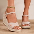 thumbnail image 2 of Platform Wedge Heels for Women Open Toe Suede Elegant Dressy Shoes with Ankle Strap Cushioned Footbed Travel Walking Footwear Beige Size 9.5, 2 of 7