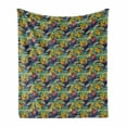 thumbnail image 1 of Tropical Soft Flannel Fleece Blanket, Exotic Aloha Themed Illustration of Abstract Colorful Palm Leaves Print, Cozy Plush for Indoor and Outdoor Use, 70" x 90", Indigo and Multicolor, by Ambesonne, 1 of 5