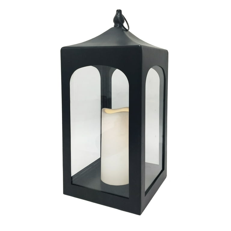 Better Homes & Gardens Decorative Natural Wood and Glass Battery Operated  Outdoor Lantern with Removable LED Candle 15inH 