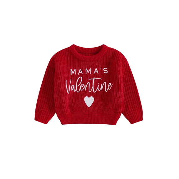 Rdhnmea Toddler Baby Boy Girl Valentine's Day Outfit Letter Embroidery Knit Sweater Long Sleeve Knitted Pullover Sweatshirt Top
