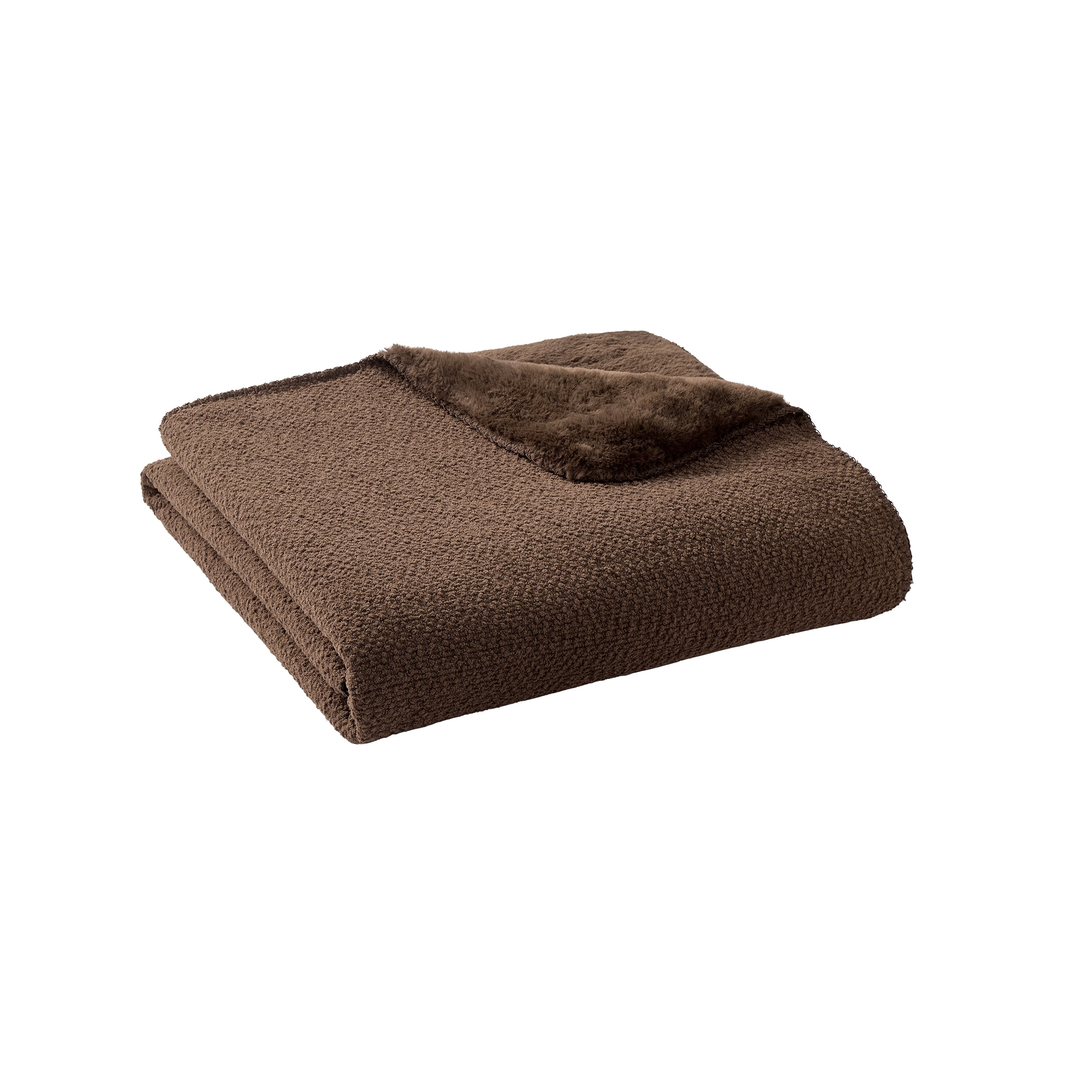 Better Homes & Gardens Brown Basket Boucle Reverse to Faux Fur Oversized Throw, 50 in x 72 in