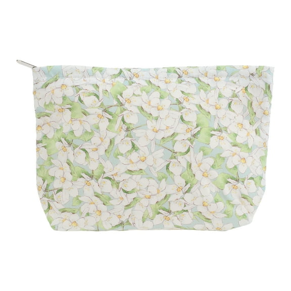 Vocoste 1 Pc Women Portable Floral Clutch Makeup Bag for Travel Vacation Green White Cotton