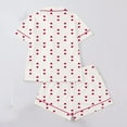 thumbnail image 4 of SwiftWear Women's Lapel Collar Pajama Set Heart Print Sleepwear Short Sleeve Shorts Set Silky Feel Loungewear, Red, 4 of 8