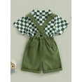thumbnail image 4 of Coduop Toddler Boys Outfit Set Checkerboard Short Sleeve Lapel Shirts Tops Straps Shorts 2Pcs Suit, 4 of 8
