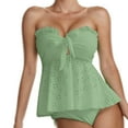 thumbnail image 3 of WMTBSRSW Women's Girls Tankini Swimsuits Two Piece Ruffle Trim Hollow Strapless Tube Top with Bikini Bottom Eyelet Bathing Suit Flowy Swimwear Sets, 3 of 5