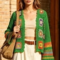 thumbnail image 5 of Otvok Long Sleeve Boho Crochet Sweater Cover Up, Women Granny Square Floral Open Front Hollow Knit Cropped Cardigan, 5 of 7