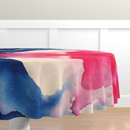 

Cotton Sateen Tablecloth 90 Round - Pink Blue Abstract Watercolor Art Midcentury Modern Paint Print Custom Table Linens by Spoonflower